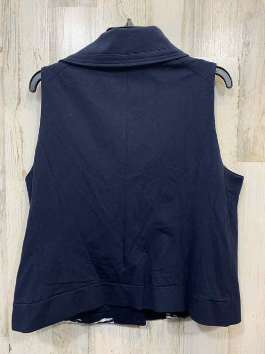 PRE-OWNED ZENERGY Tops Size 2 WHT/NVY Stripe ZIP UP  Vest