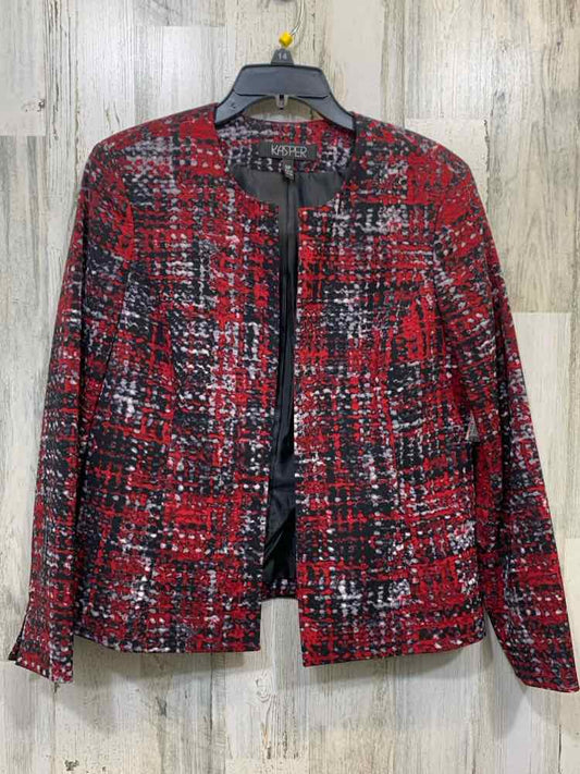 PRE-OWNED KASPER JACKETS / COATS Size 10P RED/BLACK/GRAY DIGITAL SQUARES Jacket
