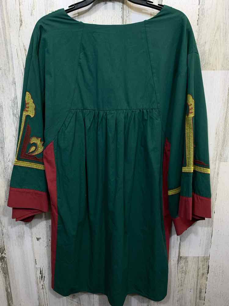 NWT JODIFL Size L Dresses CREAM/YELLOW/BURGUNDY EMBROIDERED BELL SLEEVES DRESS
