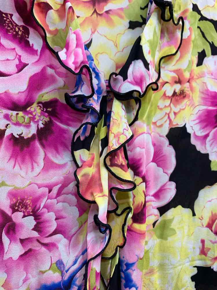 PRE-OWNED OSCAR DE LARENTA Tops Size 14 YLLW/PINK/BLK/BLUE/FUCH/LIME Blouse/FLOR