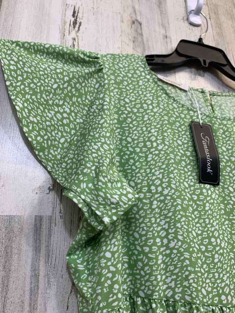 NWT FANTASLOOK Dresses and Skirts Size L LIME GREEN/WHT SPECKLED TIERED Dress/LI
