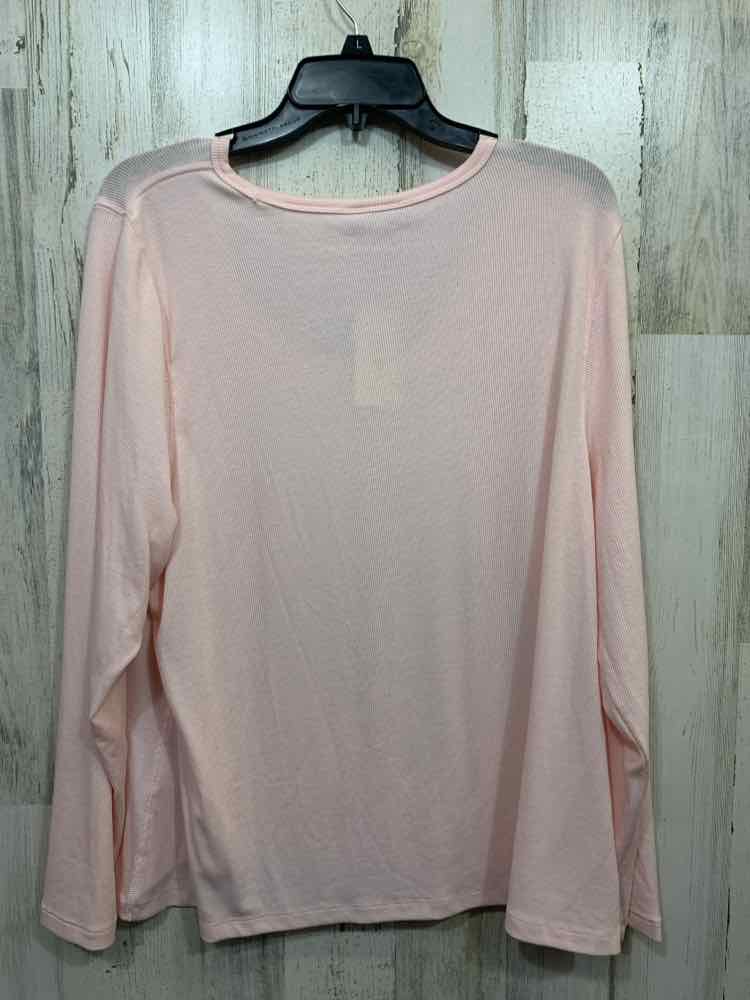 NWT ON 34TH Size 3X Tops BABY PINK KNIT Solid LONGSLEEVE Shirt ROUND NECK FLANNE