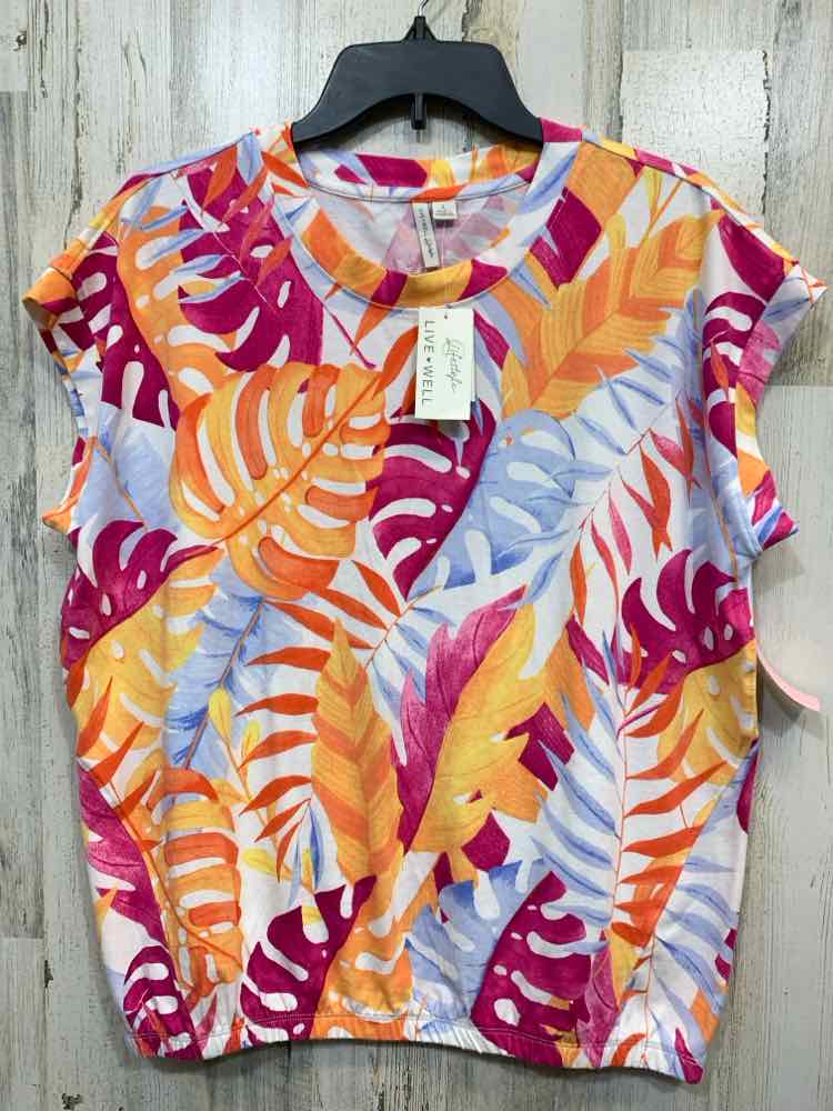 PRE-OWNED CATO Tops Size L WHT/LHT BLU/FUSH/ORNGE TROPICAL SHORT SLEEVES Shirt/S