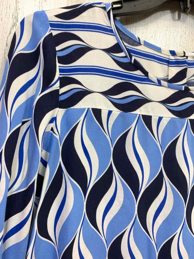 PRE-OWNED CROWN & IVY Tops Size L WHT/NVY/BLU 3/4 SLEEVE Blouse
