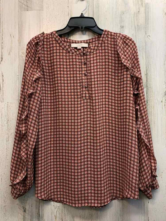 LOFT Tops Size S RED/WHT/BGE MEDALION LONG SLEEVES TOP