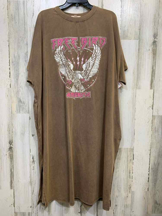 PRE-OWNED BLUE VELVET Dresses and Skirts Size XL BRWN/PINK/WHT BIRD Dress/BROWN