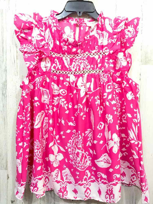NWT UMGEE Tops Size L WHT/PINK Floral FLUTTER SLEEVE /BABYDOLL/EMPIRE WAIST