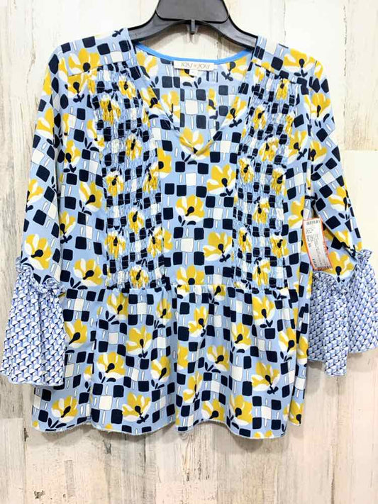 PRE-OWNED JOY JOY Tops Size XS LGT BLUE/YLW/WHT MULTI-PATTERN Blouse