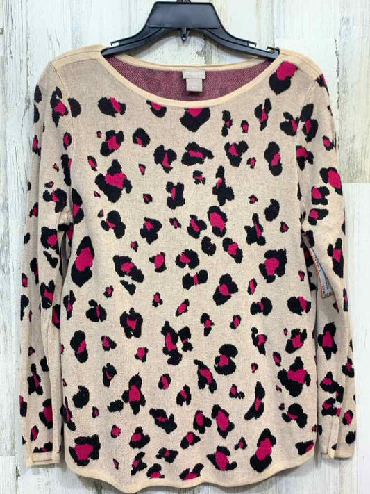 PRE-OWNED CHICOS Tops Size 2 BEIGE/BLACK/FUCHSIA CHEETAH SWEATER Sweater/BEIGE/B