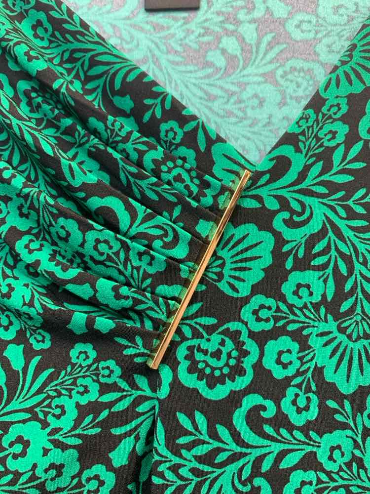 LIZ CLAIBORNE Tops Size S KELLY GRN/BLK Floral 3/4 LENGTH TOP