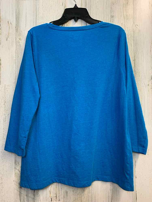PRE-OWNED KIM ROGERS Tops Size L BRIGHT BLUE Solid LONG SLEEVES TOP/LONG SLEEVE