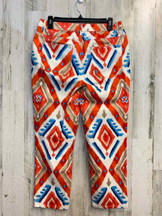 PRE-OWNED Size 6 CHICOS BOTTOMS RED/WHT/TAN DIAMOND STRETCH Pants