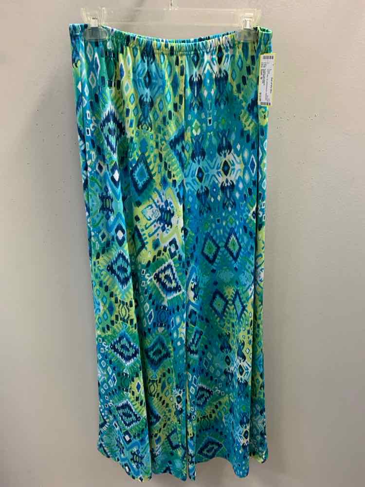 Size M NEW DIRECTION BOTTOMS BLU/GRN/AQUA Geometric Pants