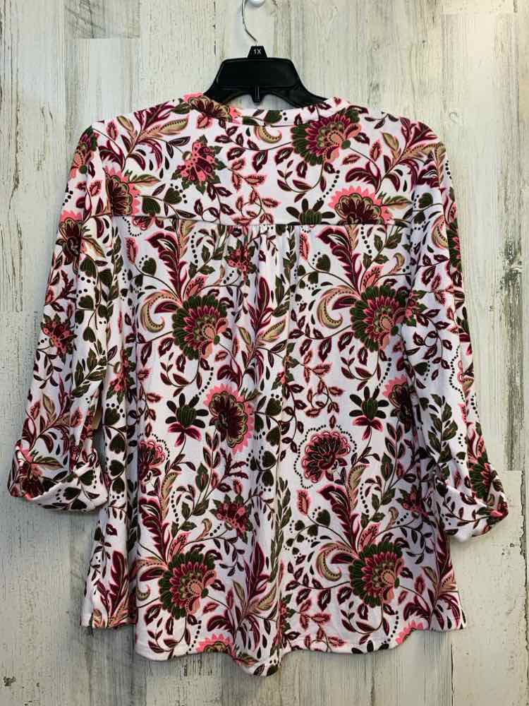 KIM ROGERS PLUS SIZES Size 1X WINE/WHT/PINK Floral 3/4 LENGTH TOP