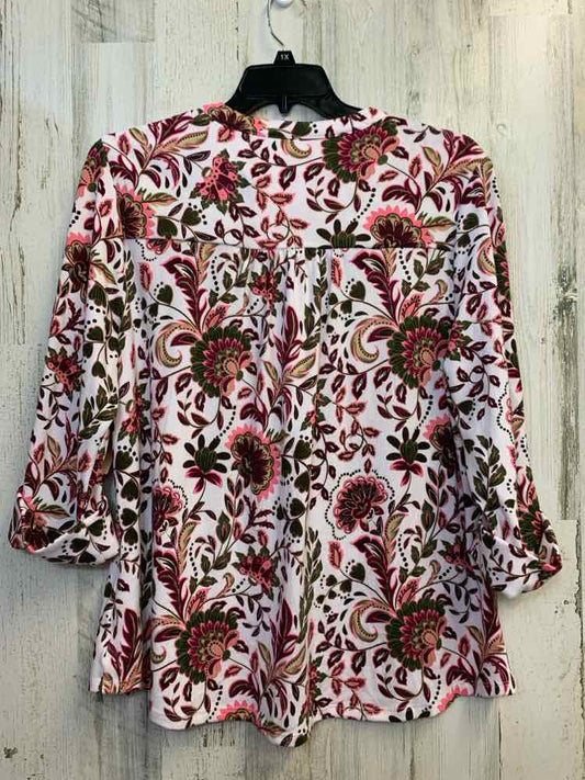 KIM ROGERS PLUS SIZES Size 1X WINE/WHT/PINK Floral 3/4 LENGTH TOP