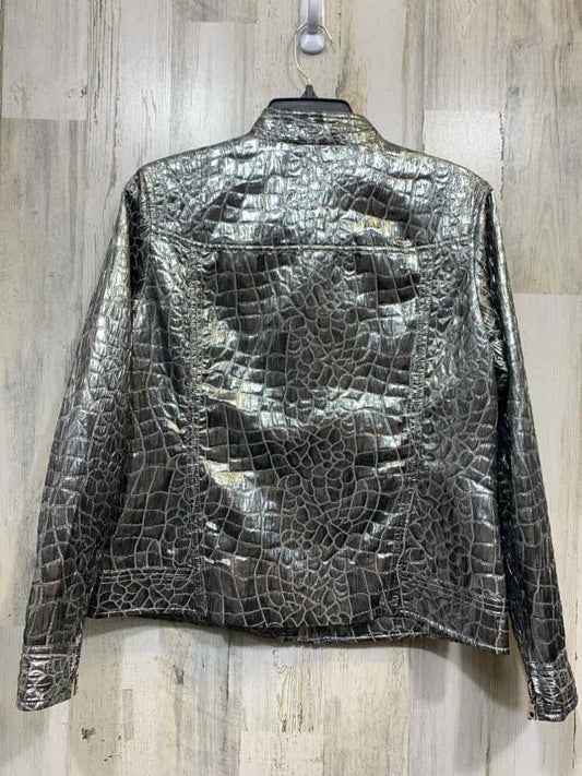 CHICO'S/CROCODILE TEXTURE METALLIC SILVER JACKET