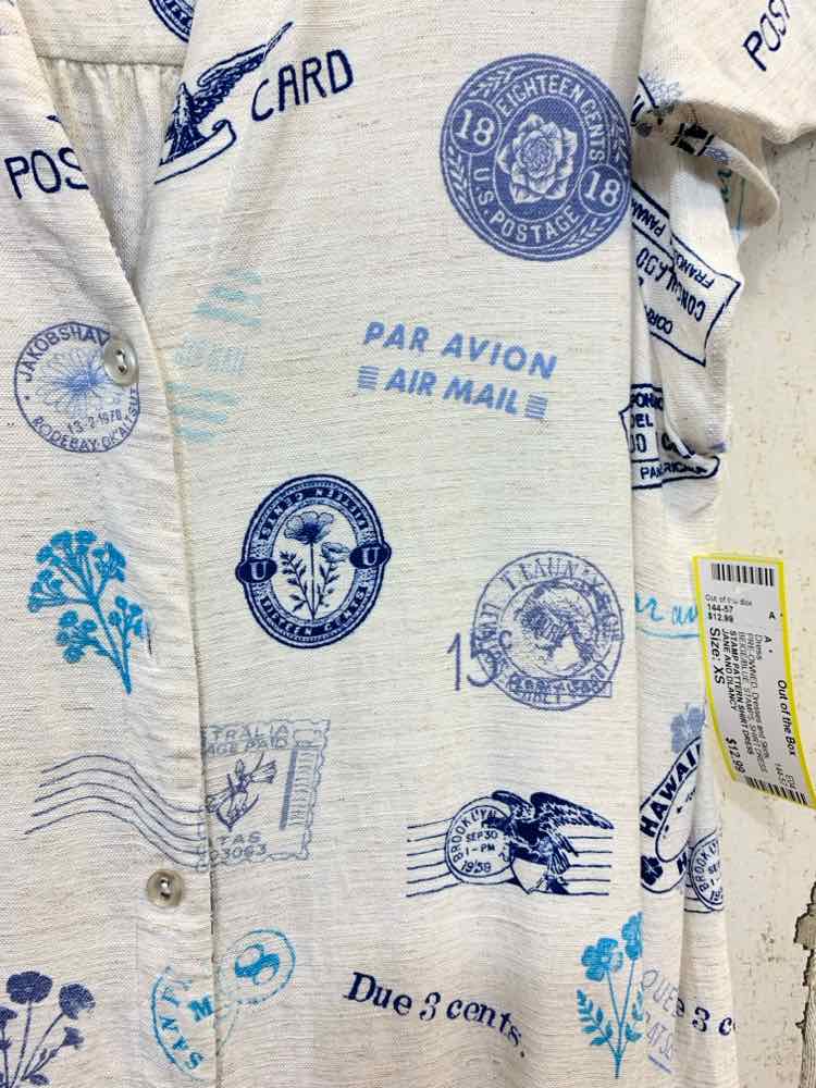 PRE-OWNED JANE AND DLANCY Dresses and Skirts Size XS BEIGE/BLUE STAMPS Dress/STA