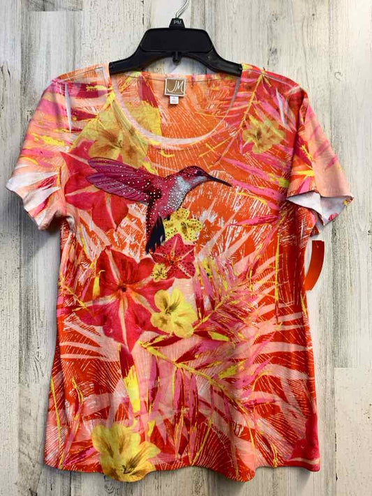 PRE-OWNED JM COLLECTION Tops Size M ORNG/PNK Floral SHORT SLEEVES TOP