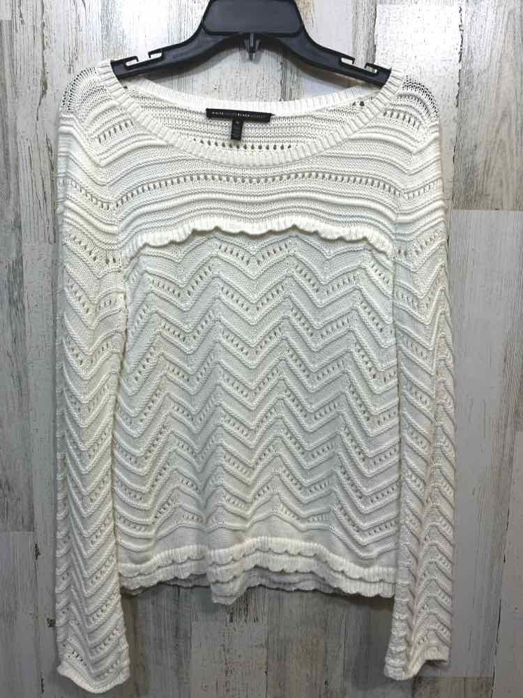 PRE-OWNED WHBM Size M Tops White CHEVRON LONG SLEEVES CHEVRON/EYELET  SWEATER