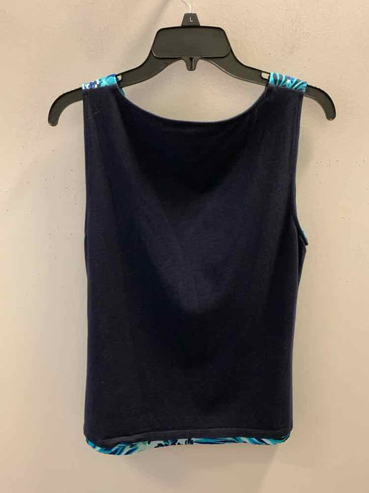 ANN TAYLOR Tops Size L AQUA/RYL BLU Floral SLEEVELESS TOP