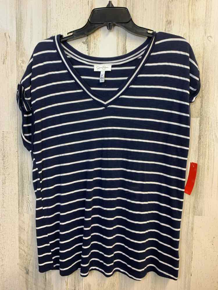 PRE-OWNED JESSICA SIMPSON Tops Size M NAVY/WHT Stripe SHORT SLEEVES TOP