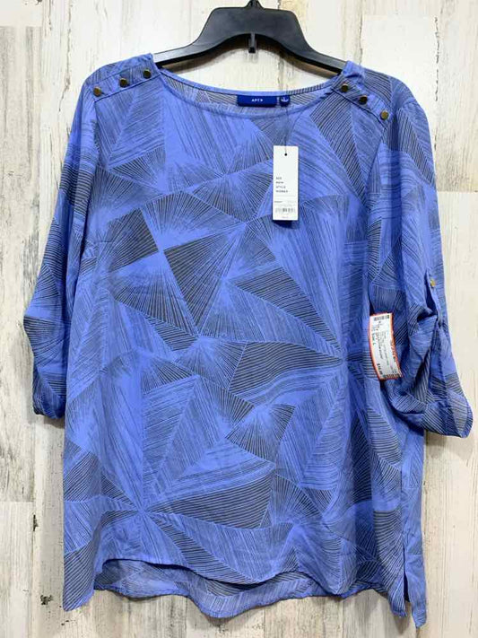 NWT APT. 9 Tops Size L LGT BLU/GRY Print CUFFED SLV Blouse