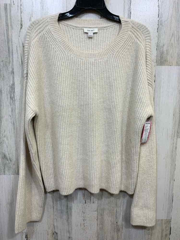 NWT ON 34TH Size L Tops Beige RIB KNIT LONG SLEEVE/SCOOP NECKLINE SWEATER