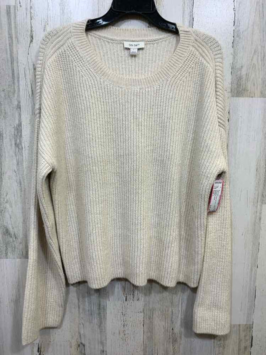 NWT ON 34TH Size L Tops Beige RIB KNIT LONG SLEEVE/SCOOP NECKLINE SWEATER