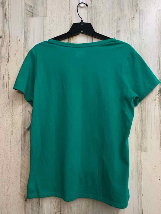 BASIC EDITIONS Tops Size L KELLY GREEN Lace SHORT SLEEVES TOP