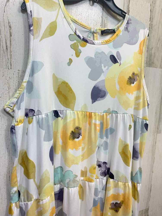PRE-OWNED LOVEU.DEAR Dresses and Skirts Size 2XL WHITE/YELLOW/GRAY Floral Dress/
