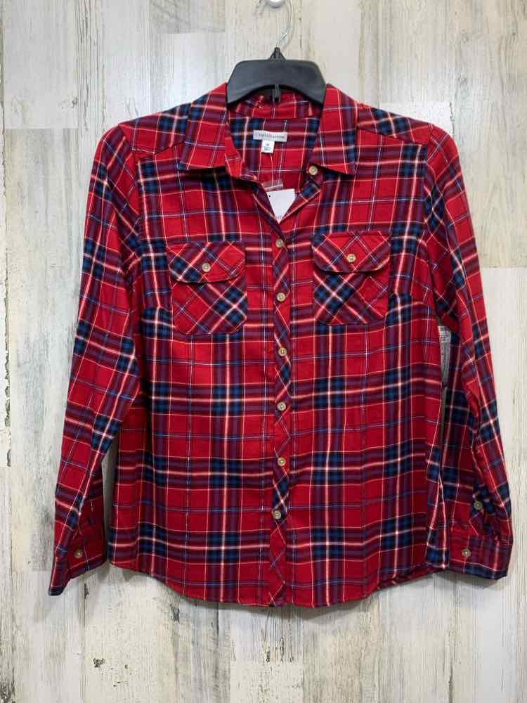 NWT CROFT & BARROW Tops Size M RED/BLU/WHT Plaid LONG SLEEVE Shirt