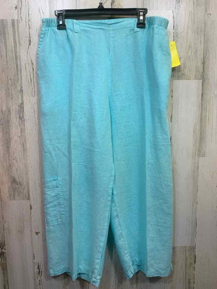 PRE-OWNED Size L FRESH PRODUCE BOTTOMS AQUA Solid ANKLE Pants/AQUA LINEN ANKLE P