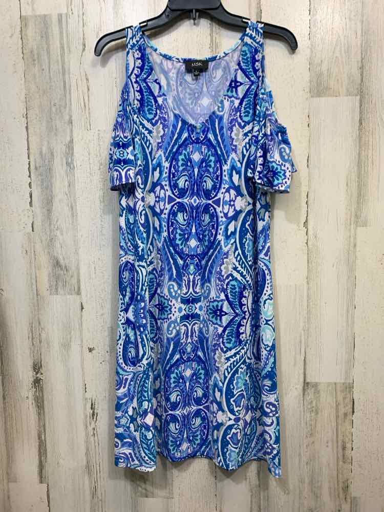 PRE-OWNED MSK Dresses and Skirts Size L SHADES OF BLUE Paisley Dress/OPEN SHOULD