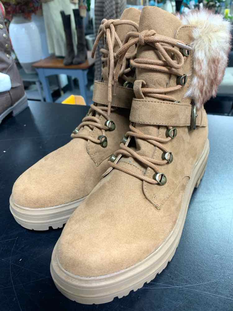 NWT SUN & STONE SHOES Shoe Size 8.5 Brown ANKLE BOOTS BUCKLE FRONT ORLENAAF FUR