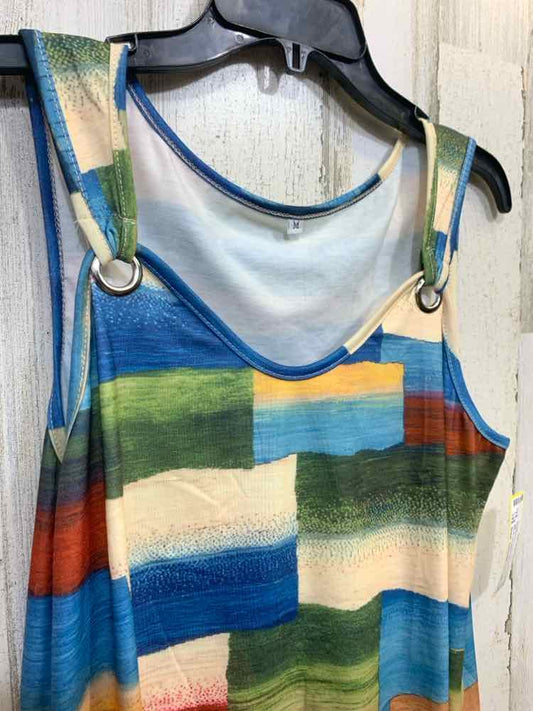 PRE-OWNED Size GRN/BLU/YLW Patchwork TANK  /METAL GROMMET DETAIL ON STRAPS