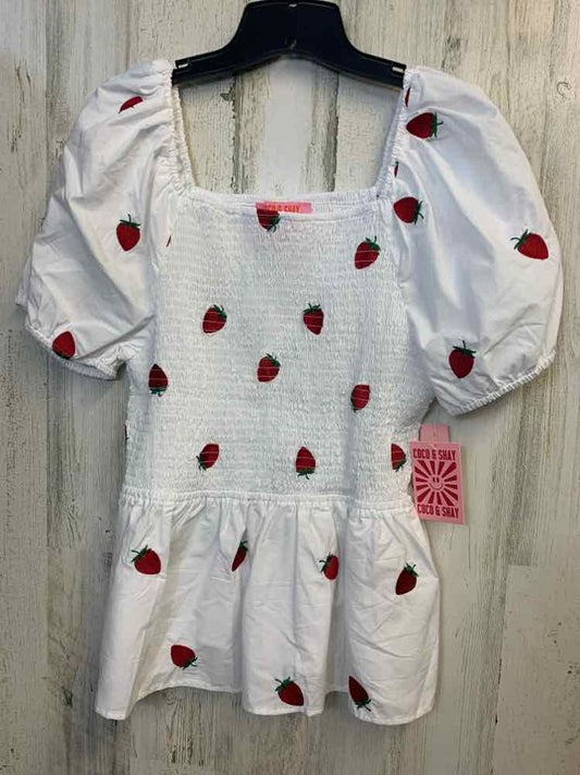 NWT COCO & SHAY PLUS SIZES Size 2X WHT/RED STRAWBERRIES PUFF SLEEVES TOP