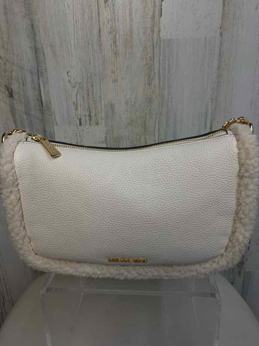 MICHAEL KORS Designer Handbags Cream//SHEARLING FAUX FUR TRIM/CARMELA PEBBLED