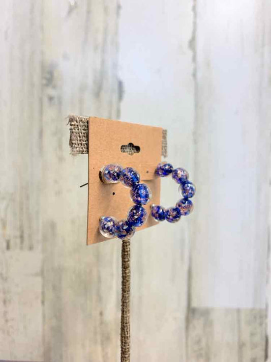 Earrings/BLUE/PINK BEADED HOOP EAR-RINGS