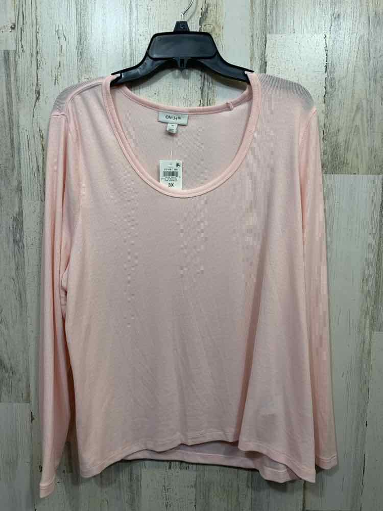 NWT ON 34TH Size 3X Tops BABY PINK KNIT Solid LONGSLEEVE Shirt ROUND NECK FLANNE