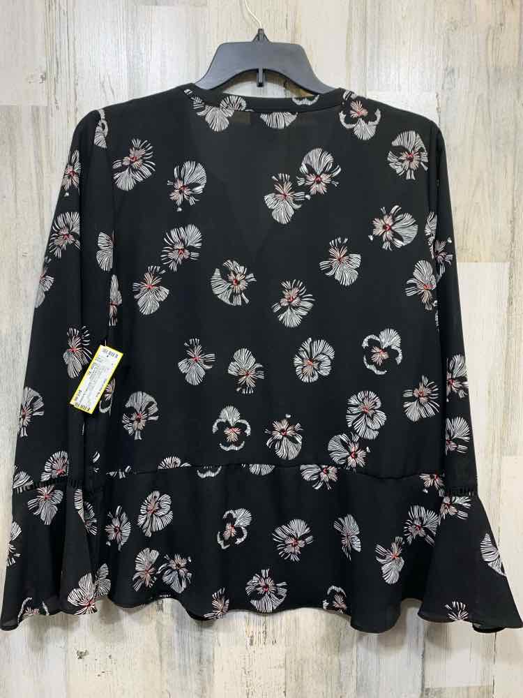 PRE-OWNED LIZ CLAIBORNE Tops Size XL Black SHEER FLOWERS LONG SLEEVE TOPV-CUT W/
