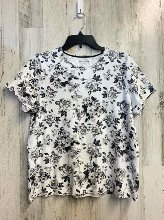 PRE-OWNED CROFT & BARROW PLUS SIZES Size 0X WHT/BLK Floral SHORT SLEEVES TOP