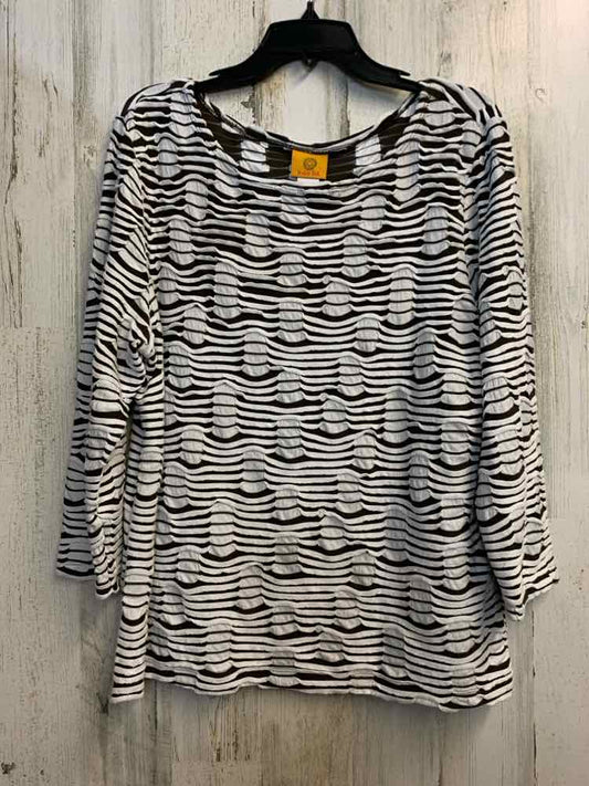 RUBY RD Tops Size XL BRN/WHT Stripe 3/4 LENGTH TOP