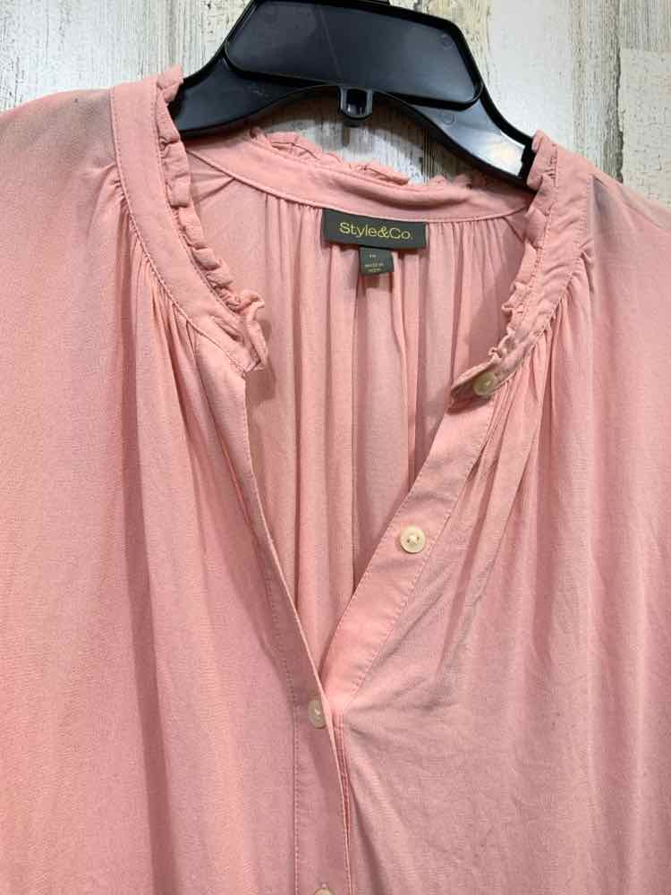 NWT STYLE & CO Tops Size 1X ROSE Solid LONG SLEEVE Blouse/RUFFLE DETAIL ON NECK