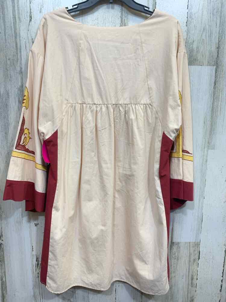 NWT JODIFL Size M Dresses CREAM/YELLOW/BURGUNDY EMBROIDERED BELL SLEEVES DRESS
