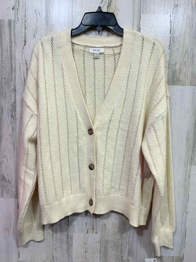 NWT ON 34TH  XL OATMEAL Knit OPEN STITCH EYELET LONG SLEEVES BUTTON UP CARDIGAN