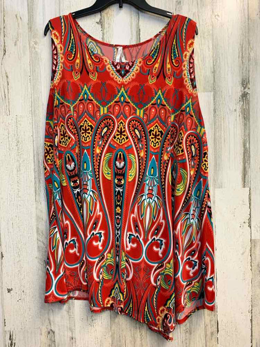PRE-OWNED COME N SEE PLUS SIZES Size 1X RED/TEAL/YLW Paisley SS TOP