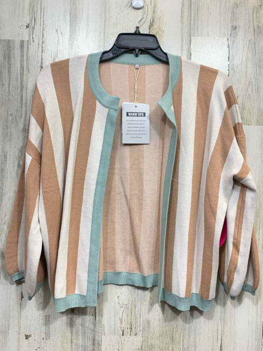 NWT Size S Tops WHT/BRN/BLU Stripe LONG SLEEVES OPEN FRONT CARDIGAN