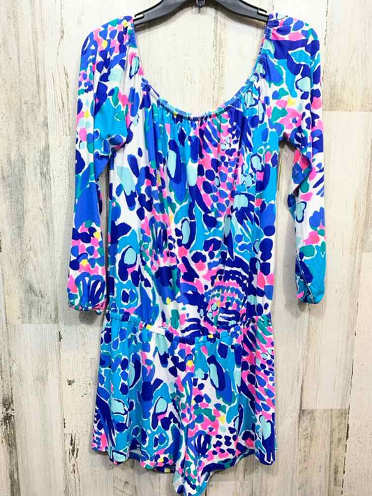 PRE-OWNED LILLY PULITZER BOTTOMS L WHT/BLU/PNK/GRN CORAL REEF PRINT SHORTS