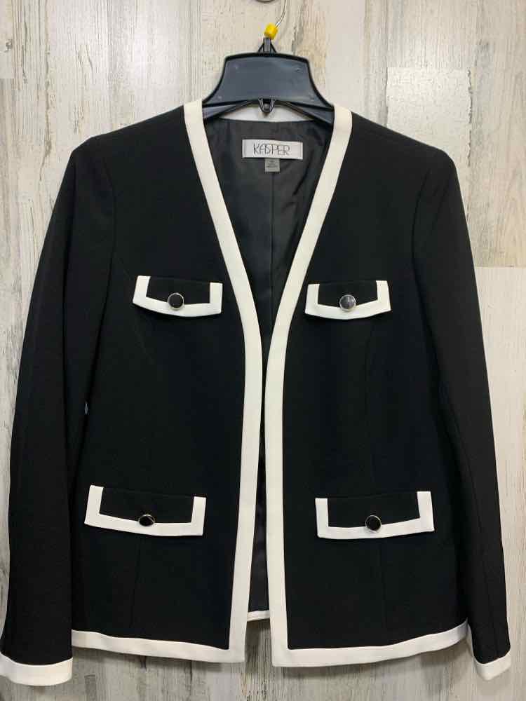 KASPER Size S JACKETS / COATS BLK/WHT LONG SLEEVE Jacket
