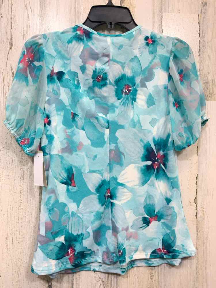 NWT Size XS WILLOW DRIVE Tops AQUA/PINK Floral SHORT SLEEVES TOP